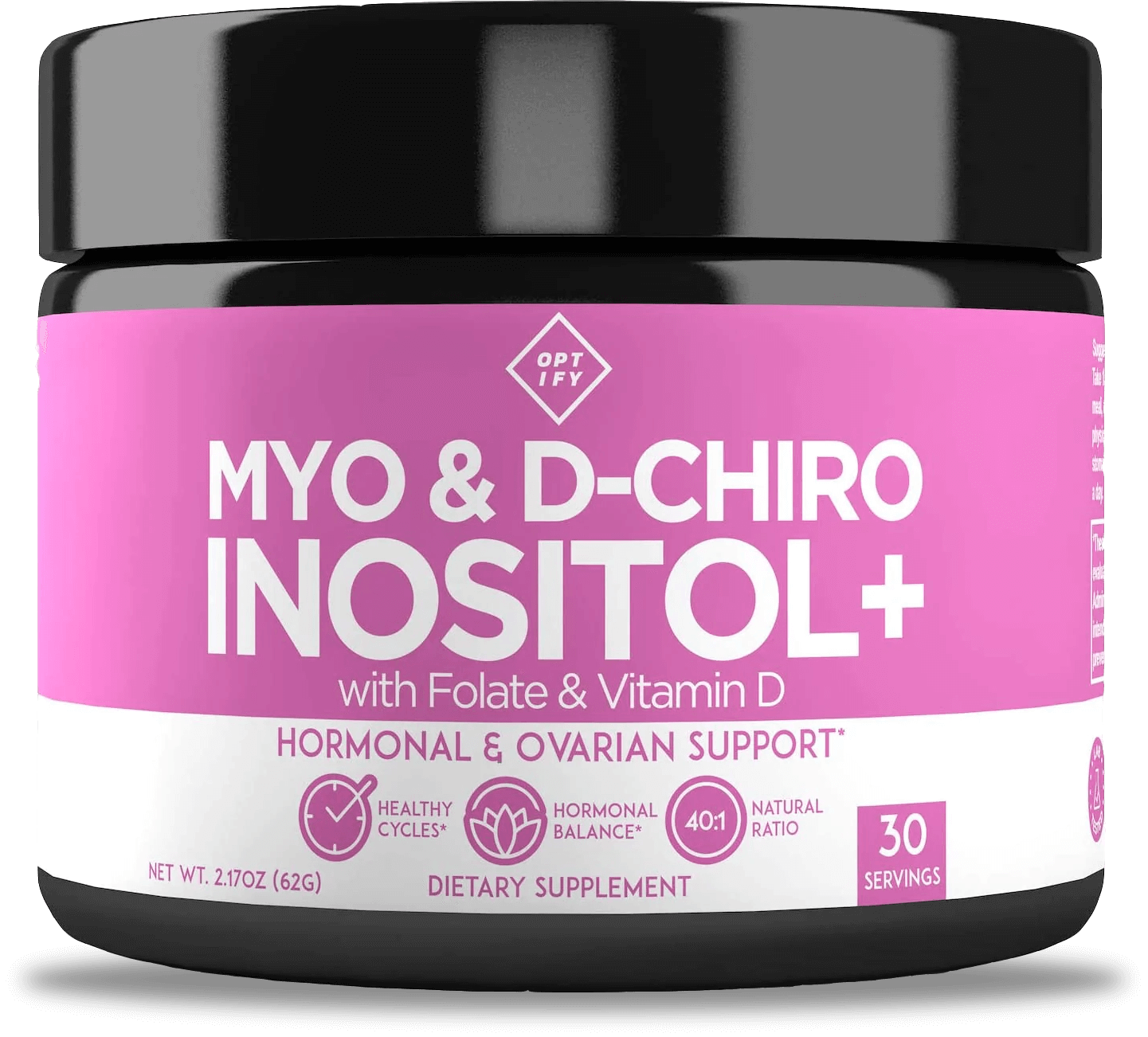 Flavorless Myo-Inositol Powder - Myo Inositol and D-Chiro Inositol with Folate and Vitamin D - Ideal 40:1 Ratio - 30 Day Supply